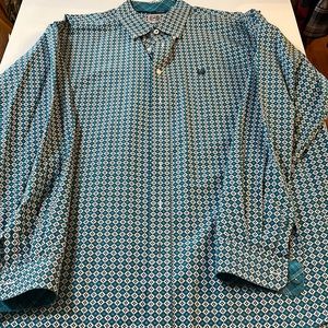 Cinch Teal White Print Cowboy Rodeo Western Shirt XL